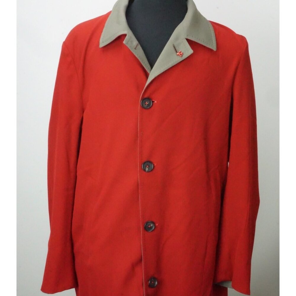 Isaia Napoli Reversible Red Brown Wool Blend Trench Overcoat Sz 40R BRAND NEW